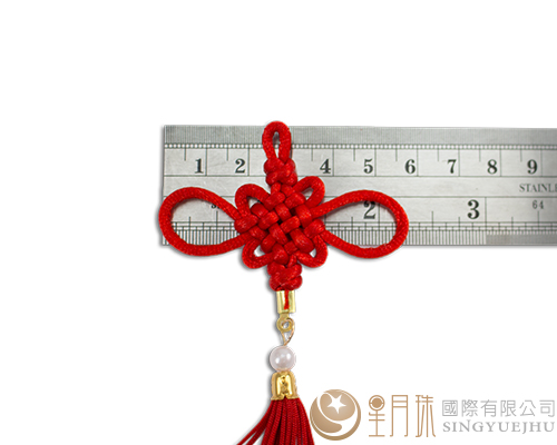 中國結吊飾-4號絲線盤長+珍珠流蘇-700-紅色