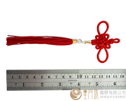 中國結吊飾-4號絲線盤長+珍珠流蘇-700-紅色
