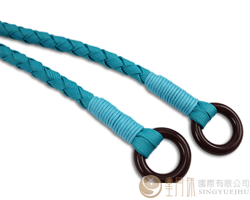 扁仿皮繩手把-孔雀藍-1付