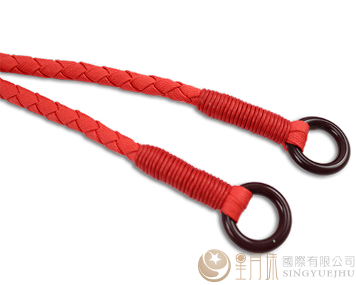 扁仿皮繩手把-亮紅-1付