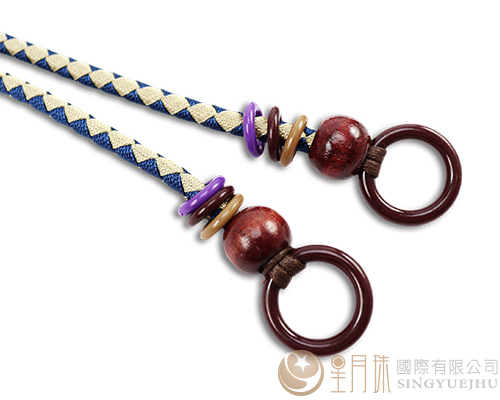 扁仿皮繩手把-藍+金-1付