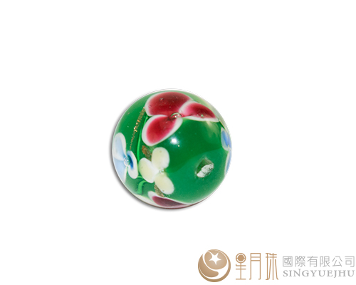 A級琉璃三蘭+水草圓珠-綠-14mm-1入(只剩1顆,售完為止)