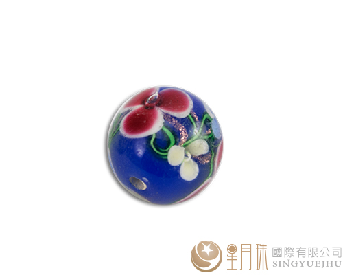 A级琉璃三兰+水草圆珠-蓝-14mm-1入(剩12颗)