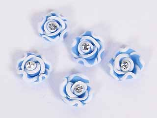 手工特製花~6#白邊鑽花-藍-5顆