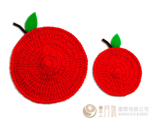 手鉤毛線-水果杯鍋墊-紅色(一大一小)