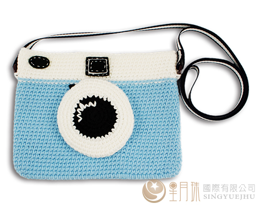 手钩毛线-可爱相机侧背包-粉蓝(C0041)