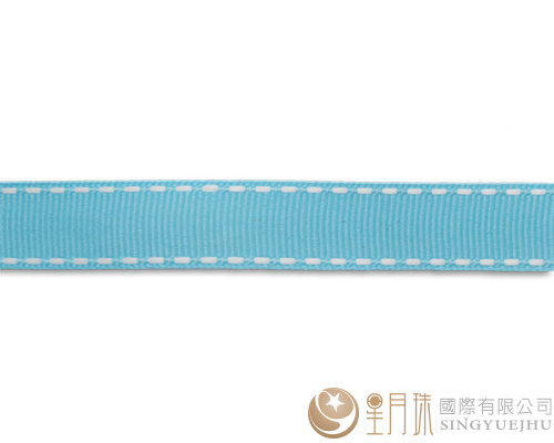 天空藍+白虛線-羅紋緞帶-5分-75尺