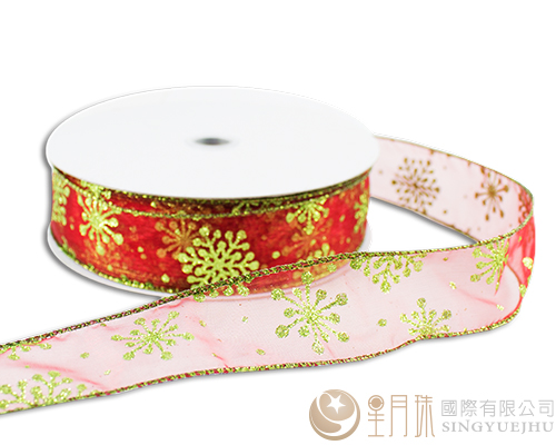 金蔥花紋緞帶-4cm金色雪花(大捲)